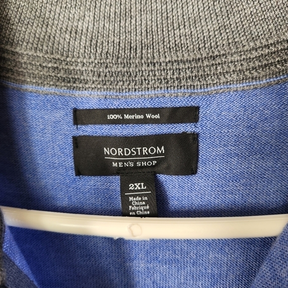 Nordstrom Mens Shop 100% Merino Wool Blue Quarter Zip Sweater-Size 2XL - Picture 4 of 8